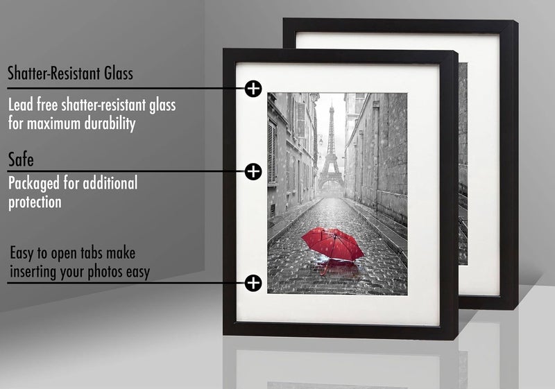 Americanflat 9x12 Picture Frame in Black - Displays 6x8 With Mat and 9x12 Without Mat - Composite Wood with Shatter Resistant Glass - Horizontal and Vertical Formats for Wall (2-Pack) - Image 4