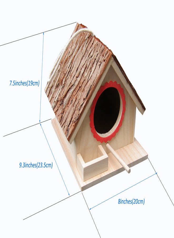 FITOOL Tree Bark Roof Bird Feeding House, Bird Nesting Box, Assembled(Ready to USE),for Big Birds Like Cockatiel, Budgie, Parakeet as Well as Small Birds Wren and Chickadee Species - Image 2