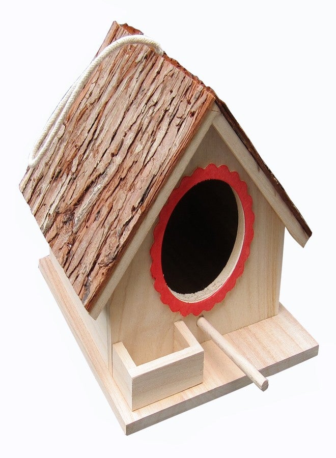 FITOOL Tree Bark Roof Bird Feeding House, Bird Nesting Box, Assembled(Ready to USE),for Big Birds Like Cockatiel, Budgie, Parakeet as Well as Small Birds Wren and Chickadee Species - Image 1