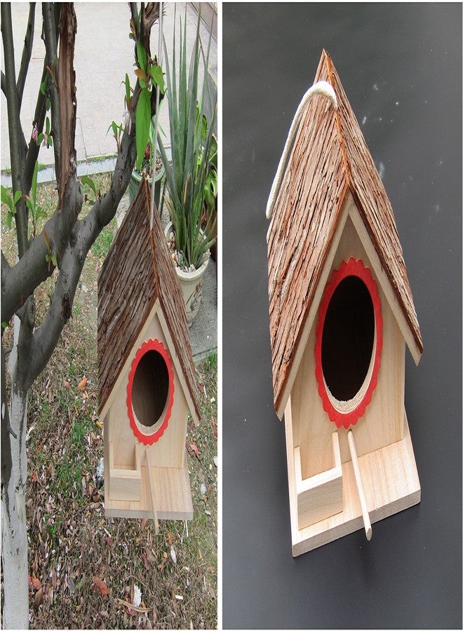 FITOOL Tree Bark Roof Bird Feeding House, Bird Nesting Box, Assembled(Ready to USE),for Big Birds Like Cockatiel, Budgie, Parakeet as Well as Small Birds Wren and Chickadee Species - Image 3