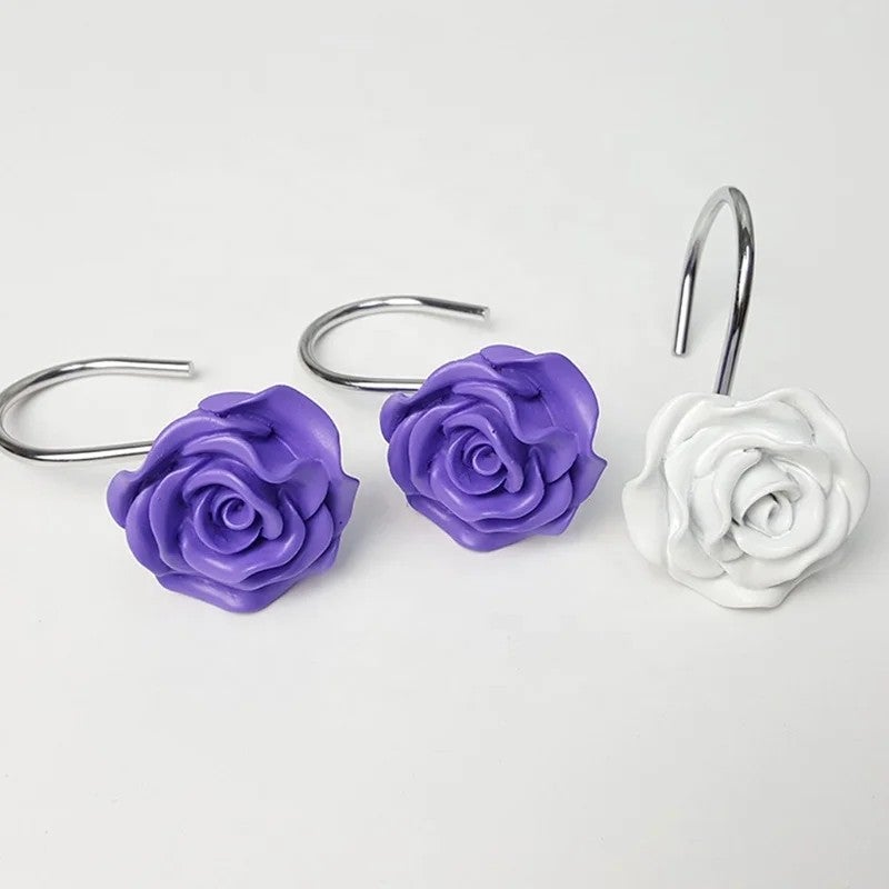 Y&D 12 PCS Rose Shower Curtain Hooks, Anti-Rust Decorative Shower Curtain Rings for Home Fashion Bathroom Decor - Image 5