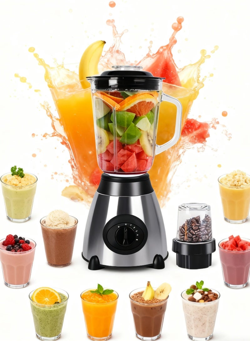 Bolivia's 2-in-1 Electric Blender with Grinder, 1.5L Glass Jar & 300ml Grinding Mill, Stainless Steel Blades, 5-Speed & Pulse Control, 600W Motor, Perfect for Smoothies, Coffee, Herbs, Spices and Nuts - Image 3