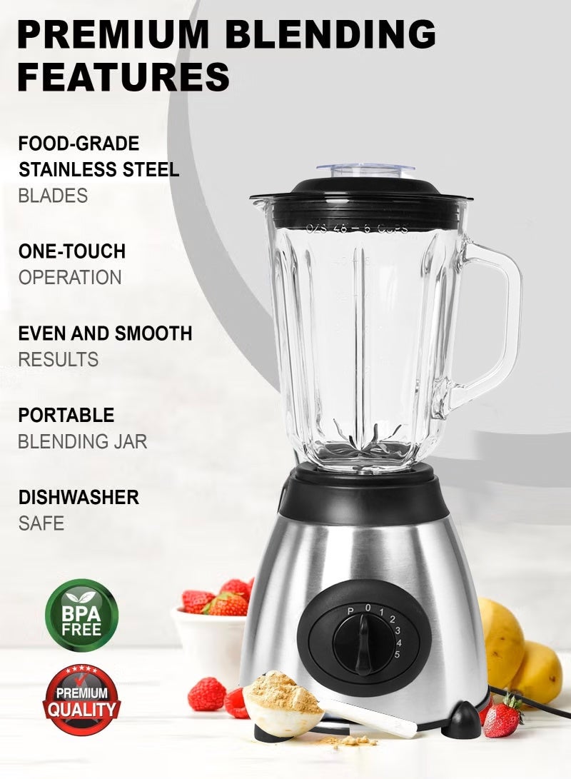 Bolivia's 2-in-1 Electric Blender with Grinder, 1.5L Glass Jar & 300ml Grinding Mill, Stainless Steel Blades, 5-Speed & Pulse Control, 600W Motor, Perfect for Smoothies, Coffee, Herbs, Spices and Nuts - Image 5