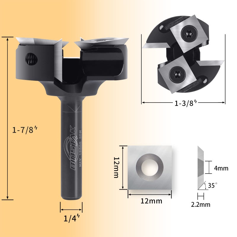 BINSTAK CNC Spoilboard Surfacing Router Bit 1/4" Shank, Slab Flattening Router Bit with 1-3/8" Cutting Diameter, 2+2 Flutes Insert Carbide Wood Planer Router Bits, Planing Bit for Woodworking - Image 3