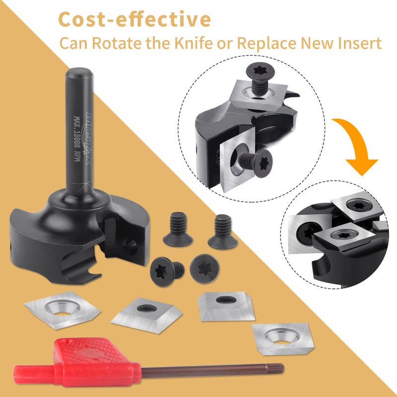 BINSTAK CNC Spoilboard Surfacing Router Bit 1/4" Shank, Slab Flattening Router Bit with 1-3/8" Cutting Diameter, 2+2 Flutes Insert Carbide Wood Planer Router Bits, Planing Bit for Woodworking - Image 2