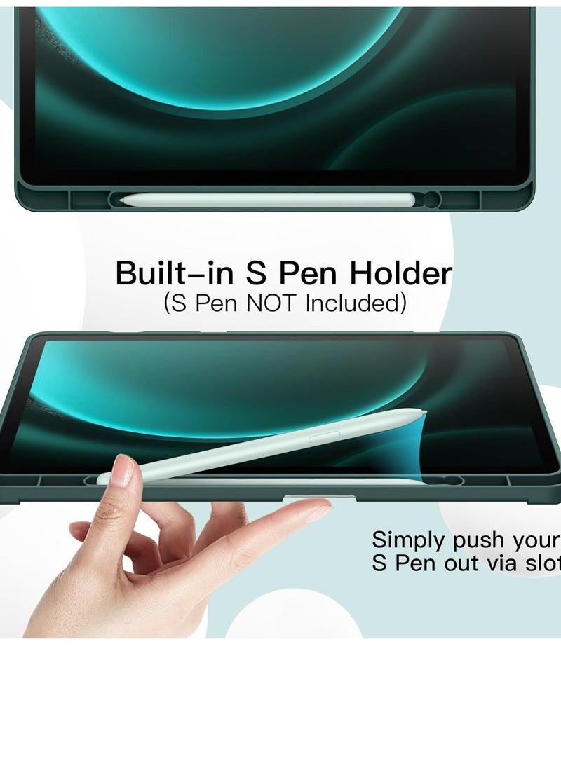 SmartGrist Case for Samsung Galaxy Tab S9 FE+ / S9 FE Plus 12.4-Inch – Soft TPU Tri-Fold Stand Protective Cover with S Pen Holder, S Pen Charging Support, Auto Wake/Sleep (Midnight Green) - Image 3