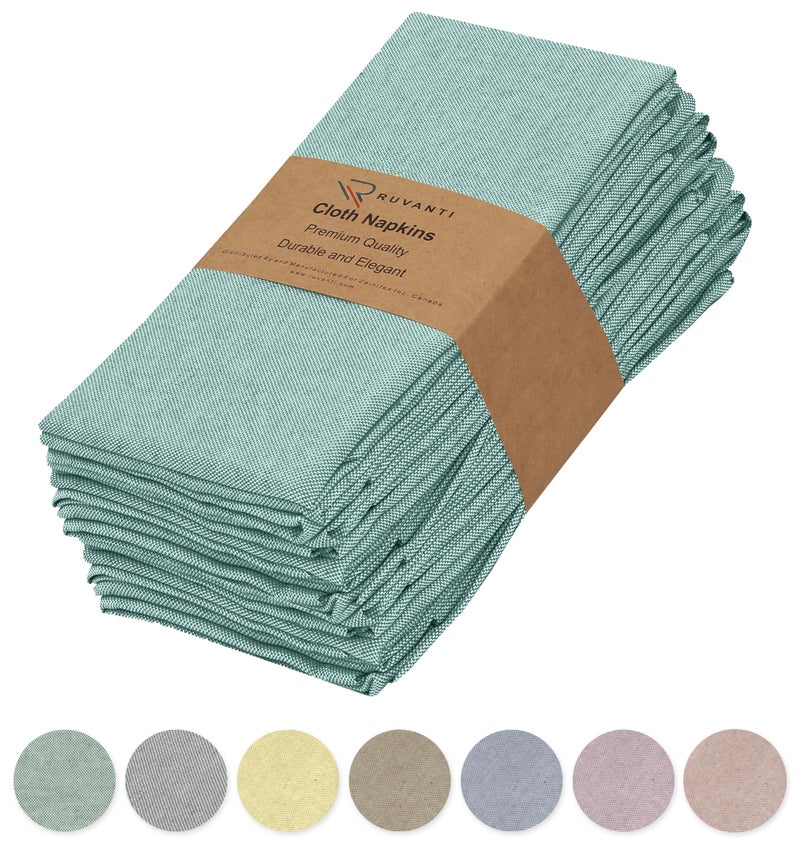 Ruvanti Cloth Napkins Set of 12, 18x18 Reusable Napkins Cloth Washable, Soft & Durable Table Napkin, Poly Cotton Fabric Dinner Napkins for Parties, Christmas, Thanksgiving, Weddings - Teal - Image 1