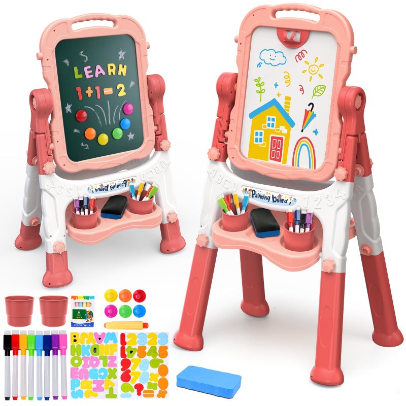 AuntyFey Easel for Kids Toddler Easel DoubleSided Chalk Board Kid White Board Kid Art Easel Art Easel Age 48 Christmas Gift PinkPurple RedPink