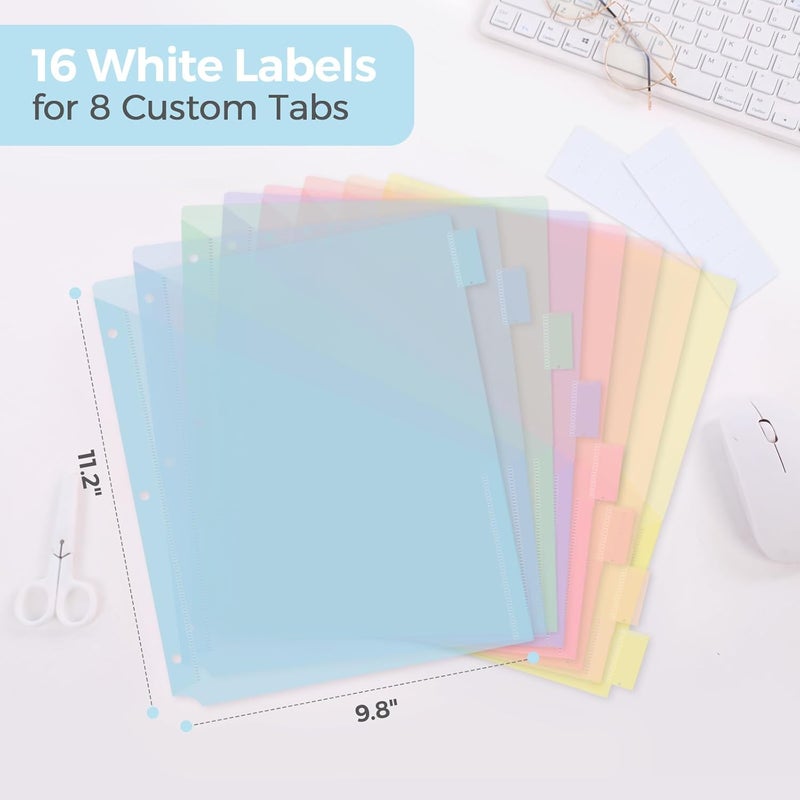 Skydue Binder Dividers with Pockets 8-Tab for 3-Ring Binder, Plastic Binder Dividers with Write on Tabs for School Office Home Blue - Image 3