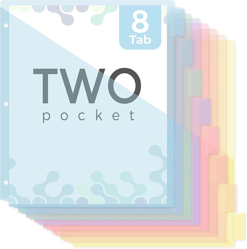 Skydue Binder Dividers with Pockets 8-Tab for 3-Ring Binder, Plastic Binder Dividers with Write on Tabs for School Office Home Blue - Image 1
