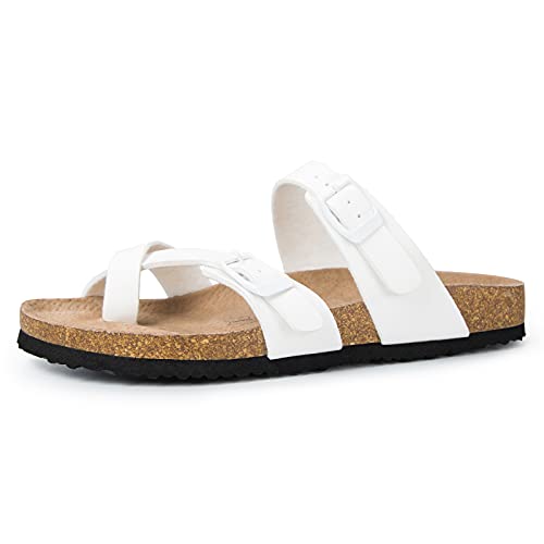 mysoft Women's Cork Footbed Sandals Double Adjustable Buckle Slide Sandals Slip On Walking Summer Shoes - Image 1