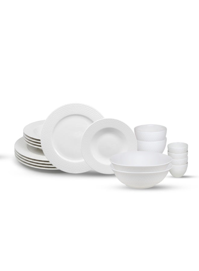 16-Piece Diamond Texture Embossed Scratch-Resistant & Microwave Safe Ceramic Dinnerware Set, Set for 4 - Image 1