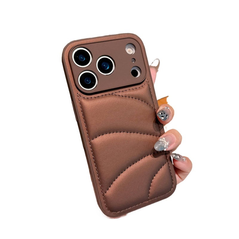 MS Leather Texture Protective Case for iPhone 17 / 17 Air / 17 Pro / 17 Pro Max with Down Jacket Style and Two-in-One Design plus Shockproof plus Drop Protection in Brown - Image 1