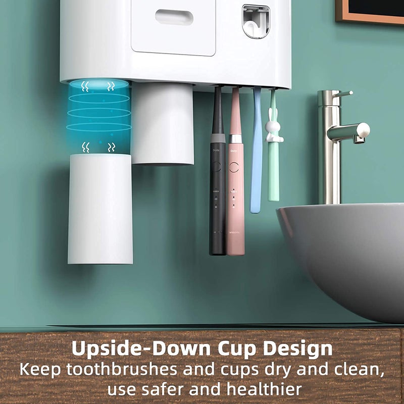 SRXES Acrylonitrilebutadienestyrene Toothbrush Holders For Bathroom, Toothbrush Holder Wall Mounted, Toothpaste Dispenser (2 Cup, White) - Image 4