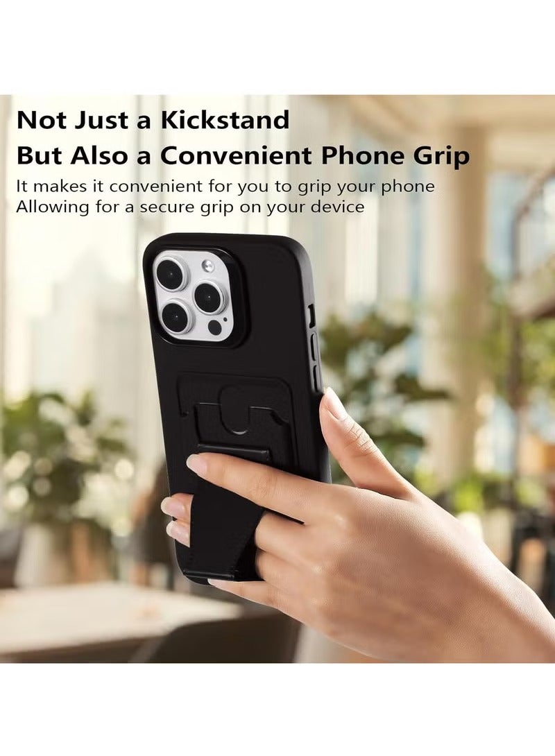 MIGOFAST Leather Card Holder Case Compatible with iPhone 16 Pro 6.3 inch Shockproof Leather Back Card Storage Plus Phone Stand - Image 5