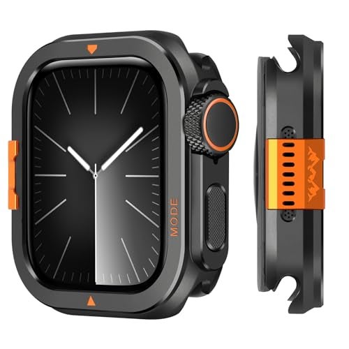 Suphart Metal Bumper Cover Compatible with Apple Watch Series 9/8/7 Case 45mm, [Turn 45mm into Ultra Look] Rugged Shockproof Protector with Back Frame for iWatch 45mm, Black - Image 1