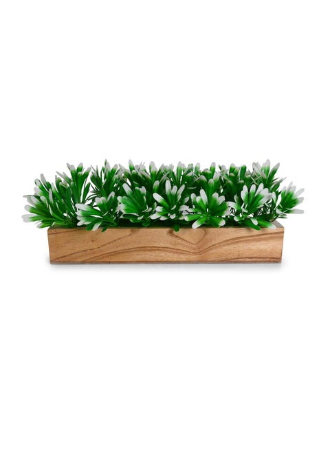 fancymart Artificial Plant Leaves in a Stylish Wooden Planter Perfect Home Dcor Item Height 14cm x Width 30 cm