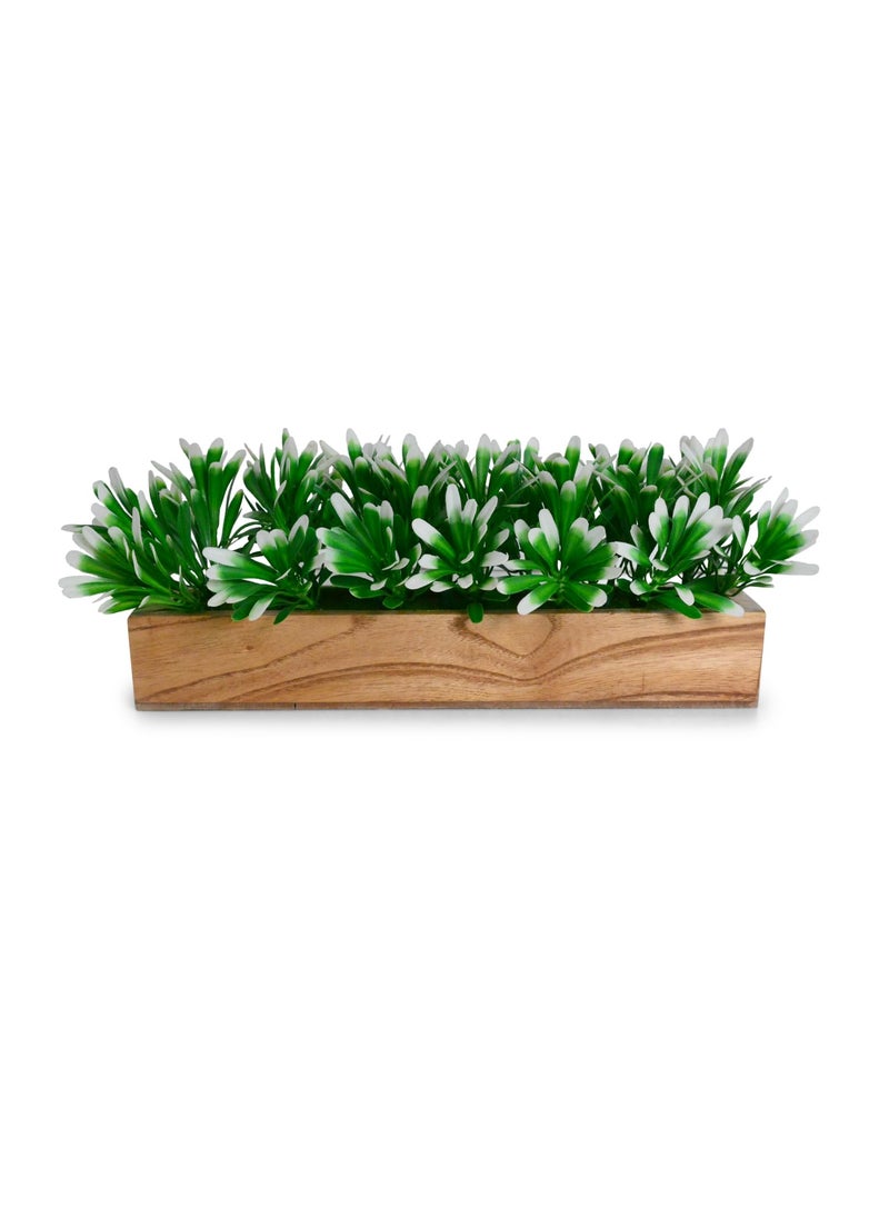 fancymart fancymart Artificial Plant Leaves in a Stylish Wooden Planter Perfect Home Dcor Item Height 14cm x Width 30 cm  - Image 1