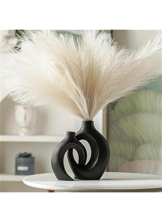 HOOKOR Ceramic Vase Set of 2, Nordic Modern Boho ins Style Decorative Ceramic Aesthetic Flower Vase for Home Decor (Black)  - Image 3