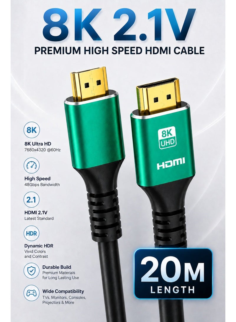 Gamix 8K Ultra HD HDMI 2.1V Cable 20M – Premium High Speed 48Gbps HDR Support for Smart TV, Laptop, Monitor & Projector - Image 1