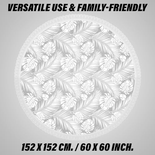 Kuber Industries Round Table Cover | PVC Table Cloth for Round Tables | 4 Seater Round Table Cloth | Self Leaf Kitchen Dining Tablecloth | Tabletop Cover | 60 Inch | White - Image 3