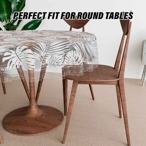 Kuber Industries Round Table Cover | PVC Table Cloth for Round Tables | 4 Seater Round Table Cloth | Self Leaf Kitchen Dining Tablecloth | Tabletop Cover | 60 Inch | White - Image 4