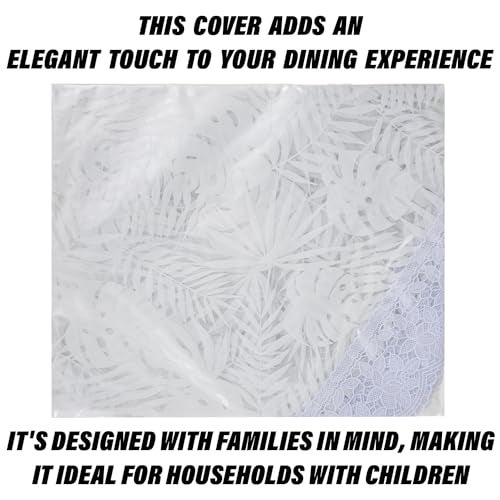 Kuber Industries Round Table Cover | PVC Table Cloth for Round Tables | 4 Seater Round Table Cloth | Self Leaf Kitchen Dining Tablecloth | Tabletop Cover | 60 Inch | White - Image 5