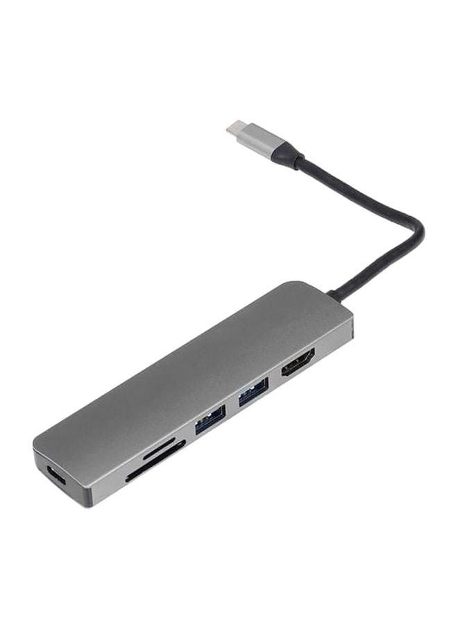 NIBEMINENT - 6-In-1 Type-C To USB 3.0 Charging Hub Grey - Image 1