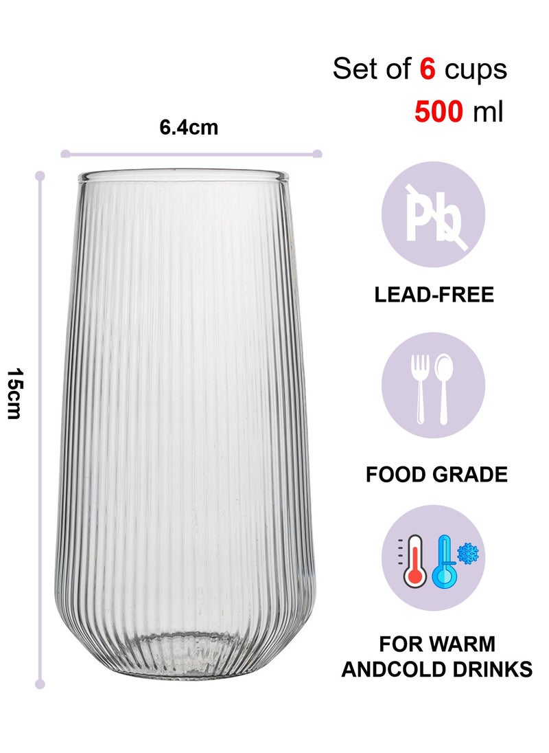 Glass Set, Set Of Six, Striped Transparent Water Drop Cup, Can Be Used For Drinking Water, Coffee, Tea, Juice, Milk, 500Ml - Image 2