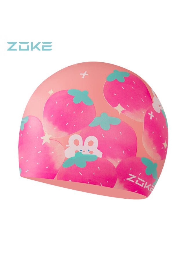Zoke Children's Swim Cap For Girls, Silicone Waterproof Ear Protection, Cartoon Anime Design, Comfortable, Non-binding, Pink, 623503206-3 - Image 1