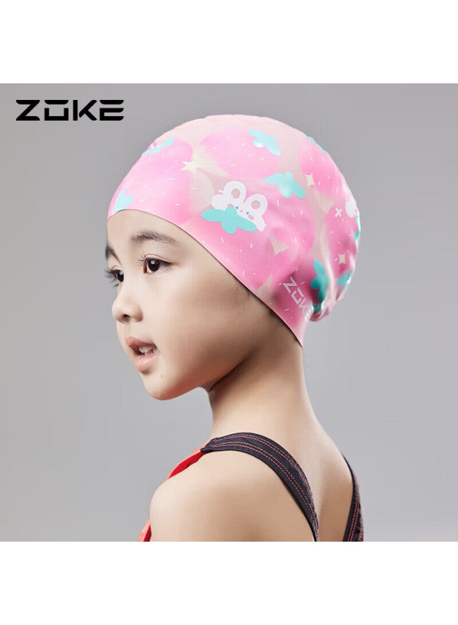 Zoke Children's Swim Cap For Girls, Silicone Waterproof Ear Protection, Cartoon Anime Design, Comfortable, Non-binding, Pink, 623503206-3 - Image 2