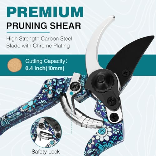 WORKPRO Aluminum Garden Tool Set, 4PCS Heavy Duty Hand Garden Tools with Box Include Trowel, Rake, Pruner, Garden Gloves, Blue Floral, Garden Gifts - Image 5
