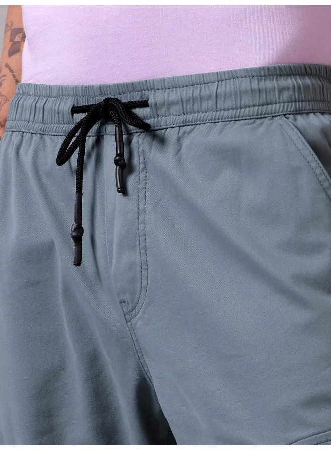 بيونغ بنطلون كارجو رجالي بقصة عادية بلون أزرق فاتح سادة