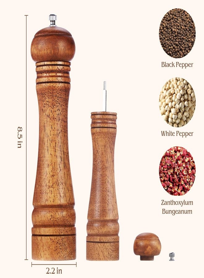 Perfekitsup 8 Inch Wood Pepper Grinder Pepper Mill,Adjustable Coarseness Wooden Peppermill, Retro Style Ceramic Grinding Mechanism Salt Mill Refillable - Image 2