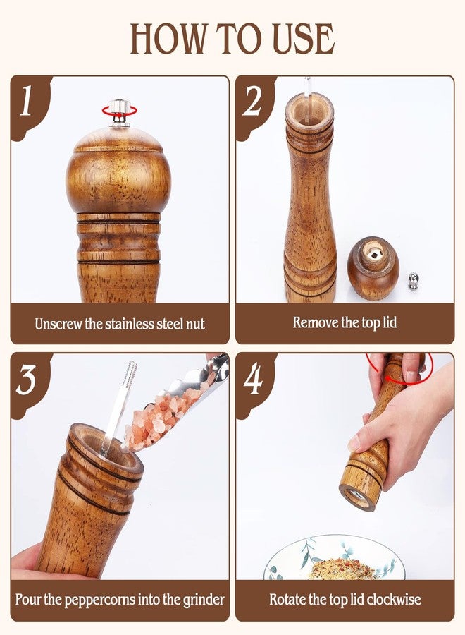 Perfekitsup 8 Inch Wood Pepper Grinder Pepper Mill,Adjustable Coarseness Wooden Peppermill, Retro Style Ceramic Grinding Mechanism Salt Mill Refillable - Image 4
