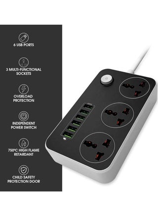 3.4 A Smart Extension Board with 3 Universal Socket and Surge Protector with 6 USB Type A Charger Ports(Black) - pzsku/Z2303BF04CD4444016619Z/45/1747285920/3d67c581-4194-497c-9c78-01cf5497e828