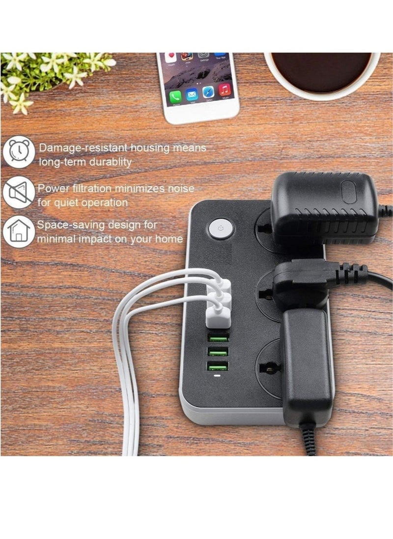 BGM 3.4 A Smart Extension Board with 3 Universal Socket and Surge Protector with 6 USB Type A Charger Ports(Black)  - Image 3