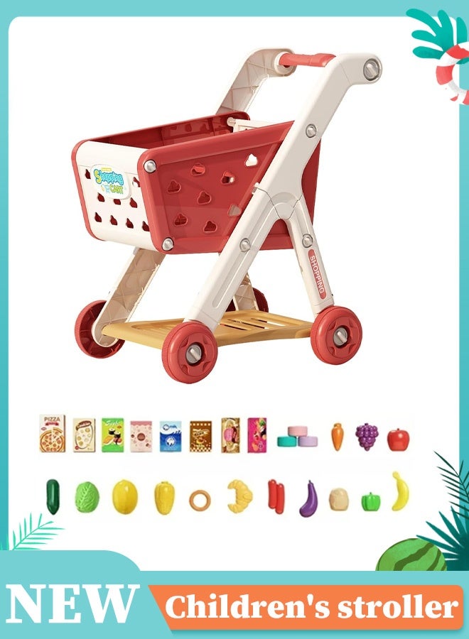 Kids Shopping Cart,Kids Kitchen Toys Set - 26 PCS Durable Pretend Play Kitchen Toys for Toddler,Play House Kitchen Toys For Kids,With fruit and vegetable and snack box,Shopping Cart Toy for Girls Boys Ages 2+  - Image 1