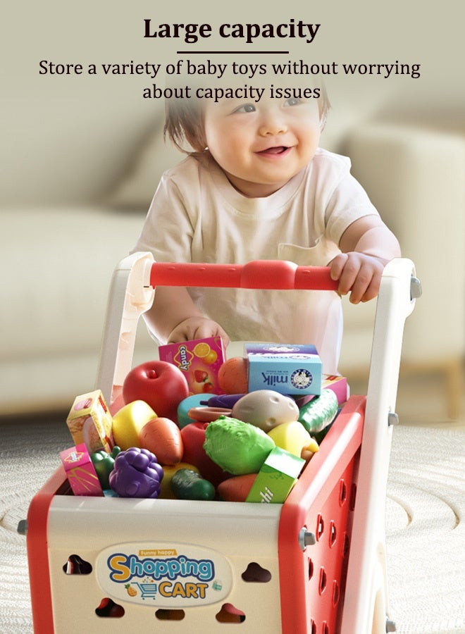 Kids Shopping Cart,Kids Kitchen Toys Set - 26 PCS Durable Pretend Play Kitchen Toys for Toddler,Play House Kitchen Toys For Kids,With fruit and vegetable and snack box,Shopping Cart Toy for Girls Boys Ages 2+  - Image 4