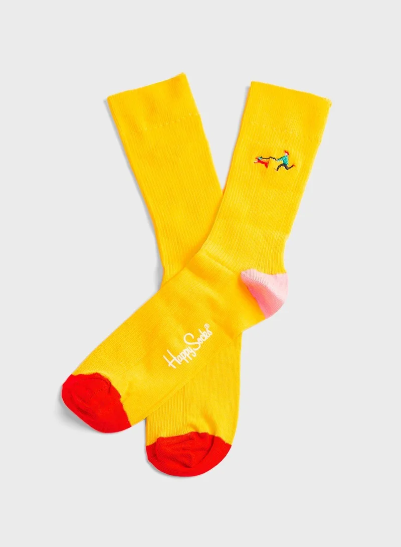 هابي سوكس RIBBED EMBRODIERY RUN THE DOG SOCK