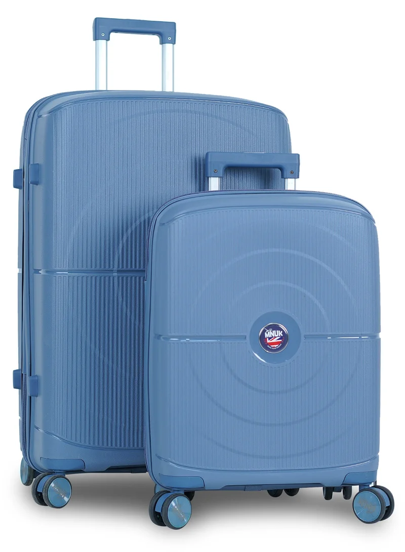 MNUK PREMIO Set of 2 Luggage| Polypropylene (PP) Hardside Luggage Trolley|Double 360° 4 Wheeler| Cabin-20 Inch, Large-28 Inch|Blue