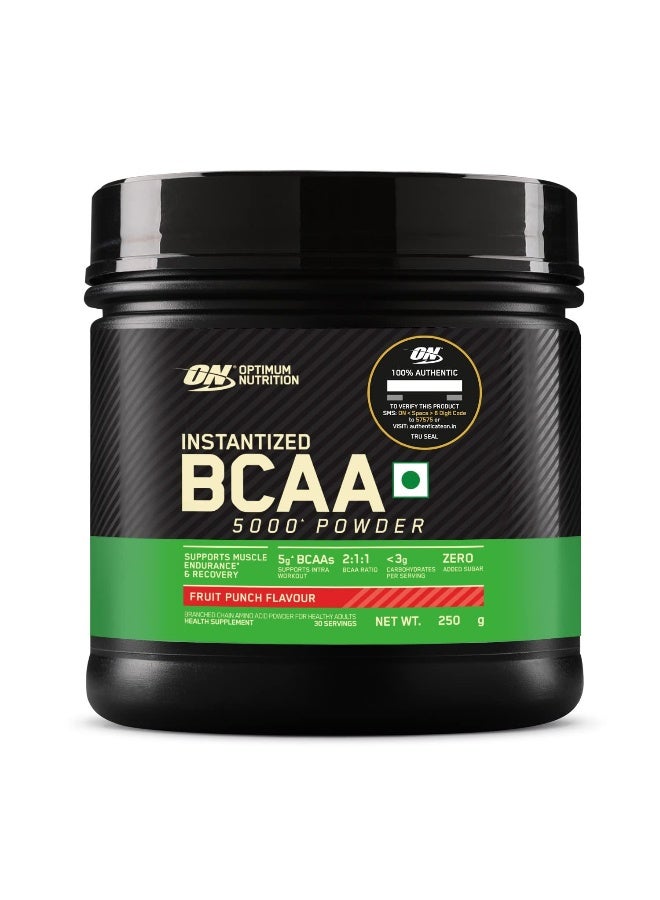 أوبتيموم نيوتريشن BCAA، 5 جرام من BCAAs بنسبة 2:1:1، 30 حصة، لتعافي العضلات والقدرة على التحمل، أثناء التمرين، معتمد من Informed Choice (250 جرام، نكهة فواكه مشكّلة) - Image 1