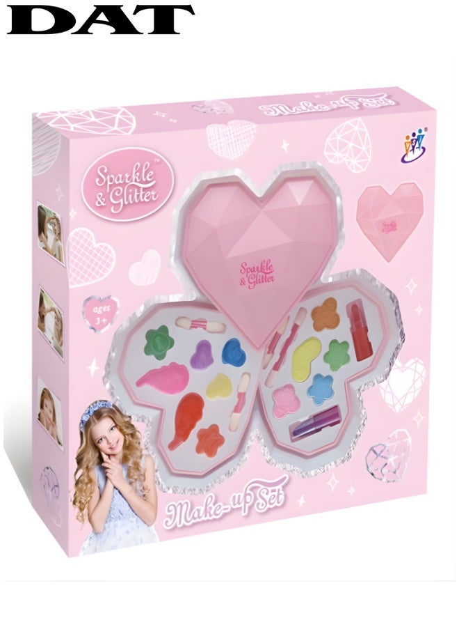 DAT Sparkle & Glitter Heart Makeup Set for Girls, Multi‑Layer Kids Cosmetics Box, Ages 3+ - Image 1