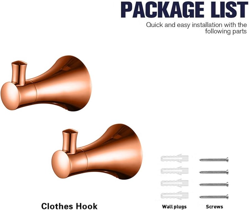 Rose Gold Modern Wall Hooks 2 Pack Stainless Steel Bathroom Towel Coat Robe Hook - Image 5