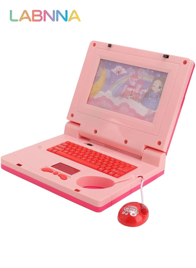 LABNNA كمبيوتر محمول يتعلم الأطفال مع الموسيقى والضوء، تشغيل الكمبيوتر المحمول، كمبيوتر تعليمي إلكتروني، ألعاب محاكاة موسيقى ما قبل المدرسة مع ماوس قابل للسحب للتعلم المبكر، وردي - Image 4