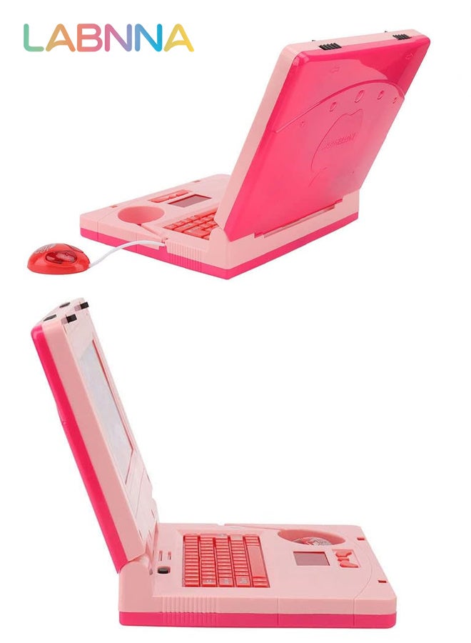 LABNNA كمبيوتر محمول يتعلم الأطفال مع الموسيقى والضوء، تشغيل الكمبيوتر المحمول، كمبيوتر تعليمي إلكتروني، ألعاب محاكاة موسيقى ما قبل المدرسة مع ماوس قابل للسحب للتعلم المبكر، وردي - Image 3