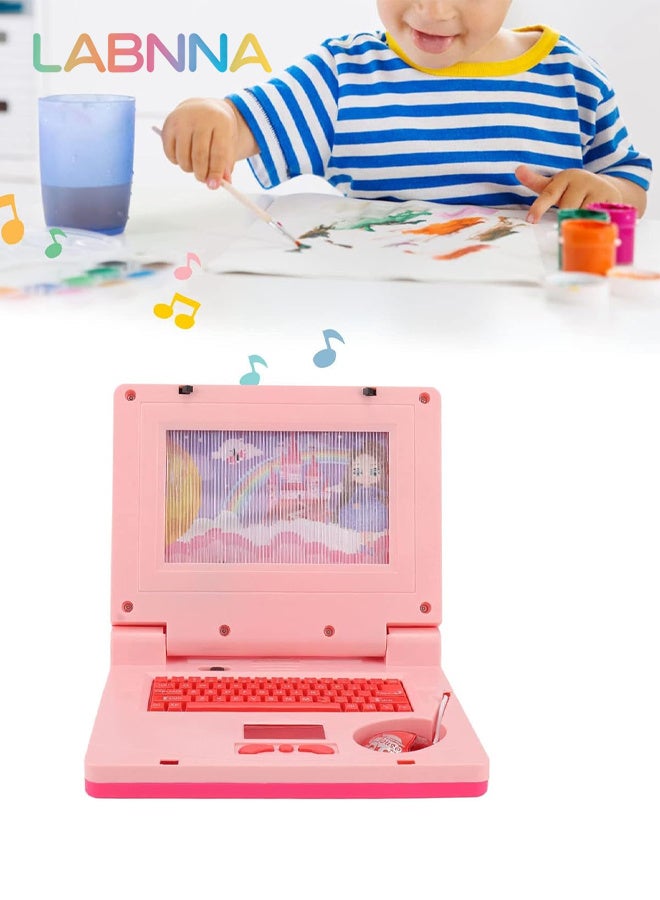LABNNA كمبيوتر محمول يتعلم الأطفال مع الموسيقى والضوء، تشغيل الكمبيوتر المحمول، كمبيوتر تعليمي إلكتروني، ألعاب محاكاة موسيقى ما قبل المدرسة مع ماوس قابل للسحب للتعلم المبكر، وردي - Image 5