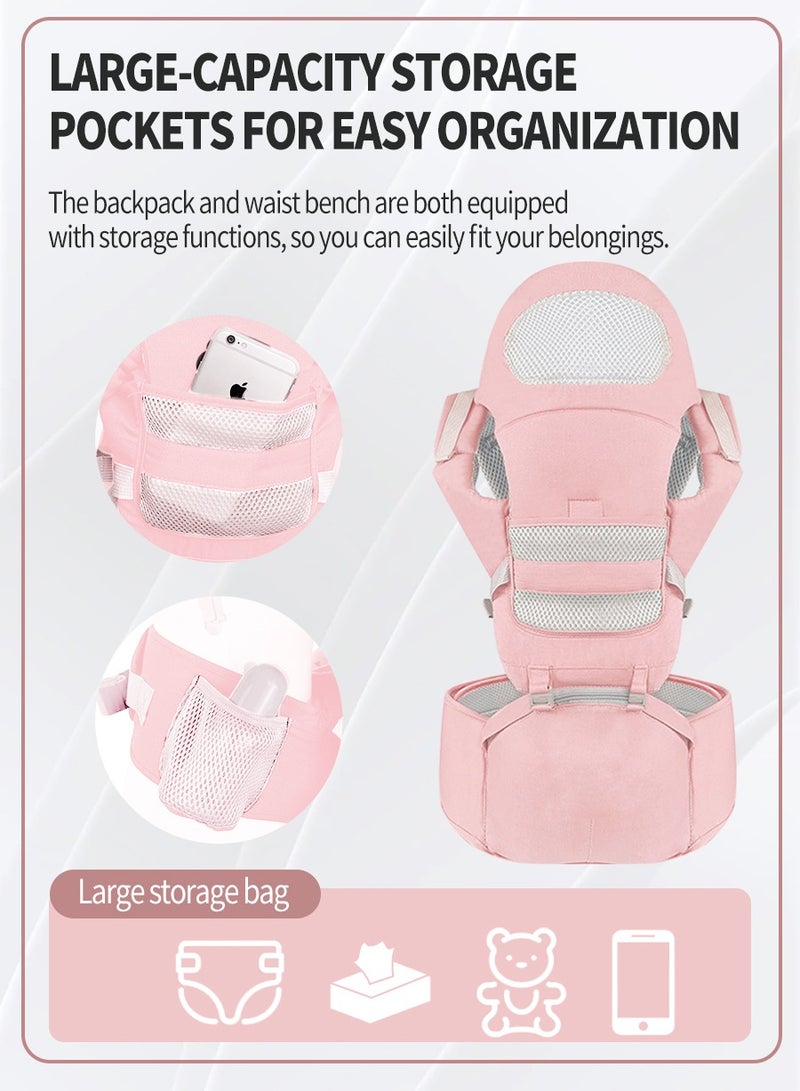 Adjustable Baby Carrier, Baby Carrier with Hip Seat, Baby Lumbar Stool with Storage, Baby Sleeping Bag, Breathable and Comfortable, Six Ways of Use - Image 4