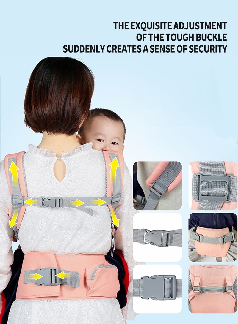 Adjustable Baby Carrier, Baby Carrier with Hip Seat, Baby Lumbar Stool with Storage, Baby Sleeping Bag, Breathable and Comfortable, Six Ways of Use