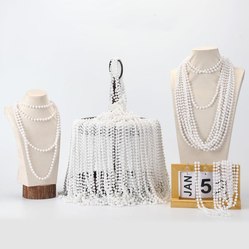Becfupo 50 Pcs Faux White Pearl Beaded Necklaces Bulk, 7mm 31.5 Inch White Pearl Bead Necklaces for Wedding Birthday Party Decoration, Women Costume Party Dress-up Accessories - Image 3